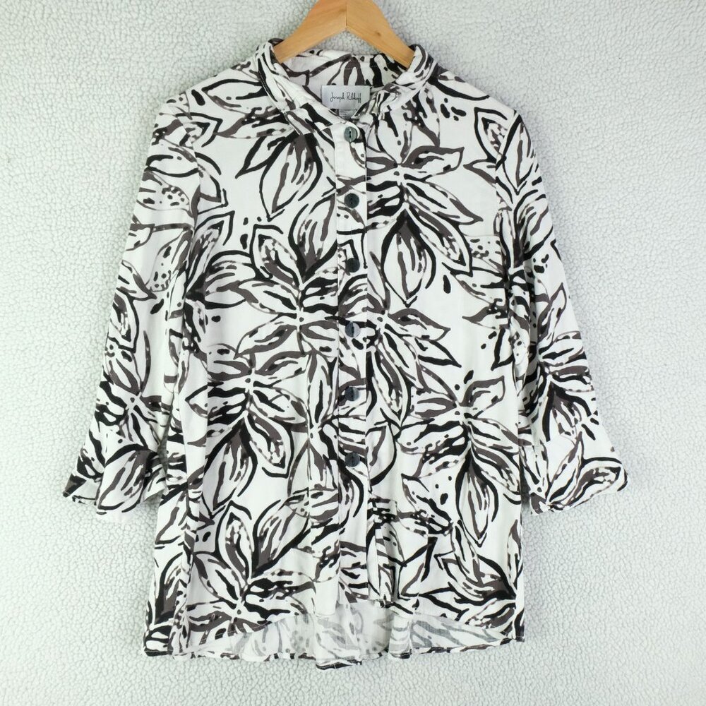 Joseph Ribkoff Black and White Floral Button-Front Blouse